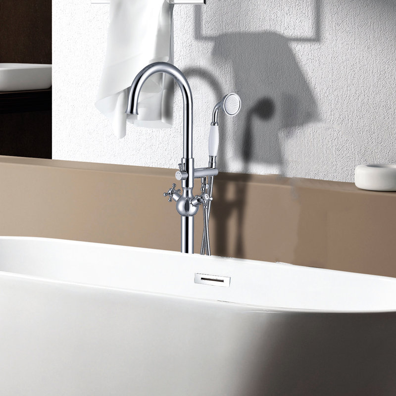 Elegant Freestanding Tub Faucet With Hand Shower. , Metal. 44.73in Depth, 6.39in Width, Height, 9.34lb. Full Body Spray For Enjoyable Bathtub Filler Shower In . D, W, H, Bath Experience