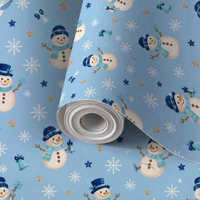 Papier peint adhésif décoratif à motifs de bonhommes de neige et flocons de neige, idéal pour les fêtes de fin d'année. Facile à installer et à retirer. Parfait pour les locataires, il convient également à la décoration des chambres, des salons, des cuisines et des salles de bains.