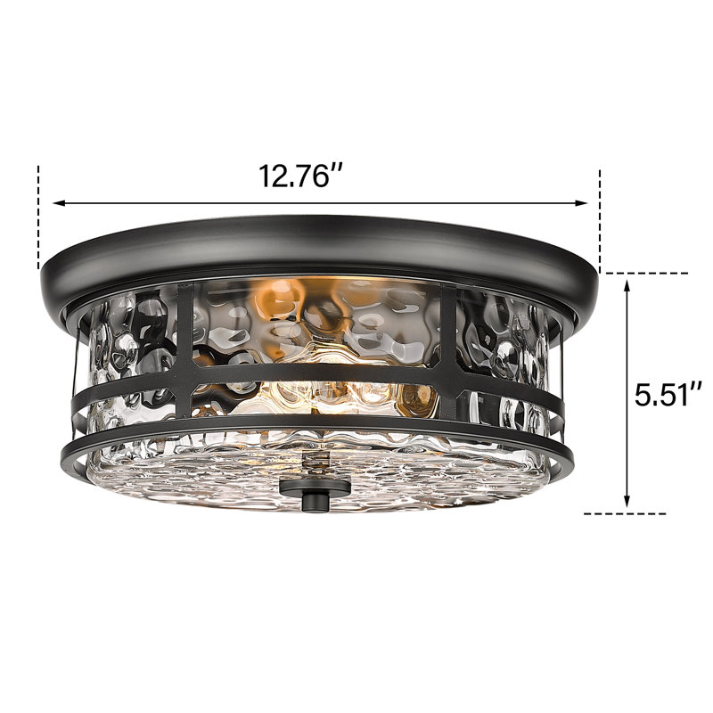 Flush Mount Ceiling Light, Farmhouse 2-Light Close To Ceiling Lighting Fixture With Bubble Glass For Living Room Hallway Bedroom (Black, 12.77" D)