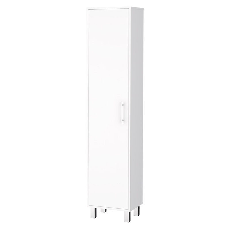 Armoire 1 porte avec 3 porte-balais, Blanc