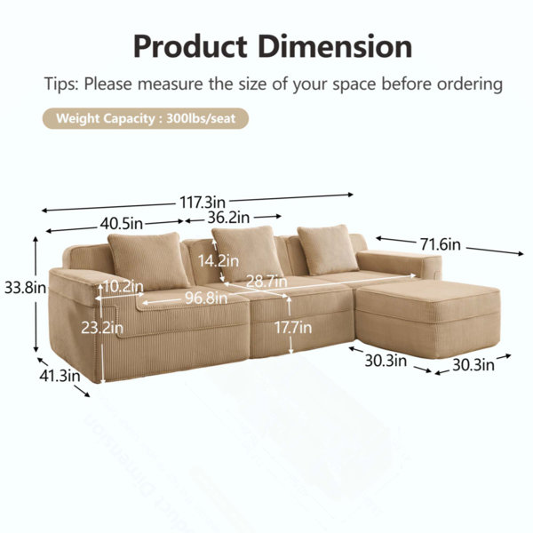 Latitude Run® Modular L Shape Sectional Boneless Sofa, Cloud Sectional ...