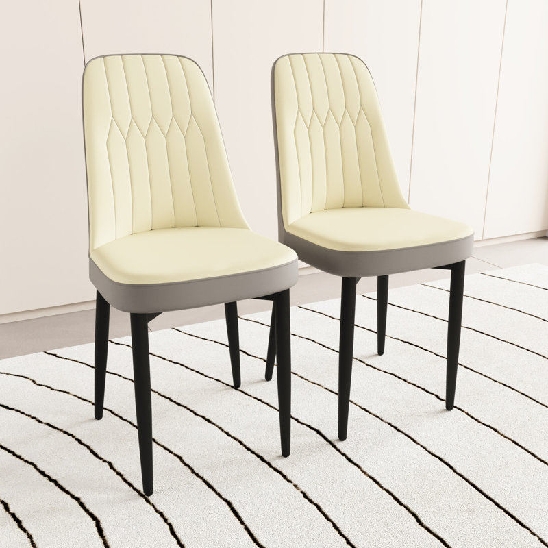 2 chaises de salle à manger, tissu en cuir d'unité centrale, coussins confortables, pieds en métal noir, dossier ergonomique beige incurvé pour votre confort
