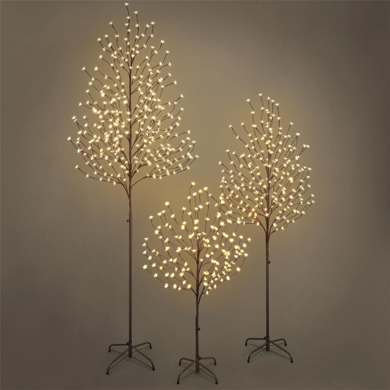 Ensemble de 3 pièces de fleurs de cerisier artificielles pré-éclairées 4/6 / 8pi avec lumières DEL, arbre de fleurs de cerisier japonais éclairé 48/72/96 pouces