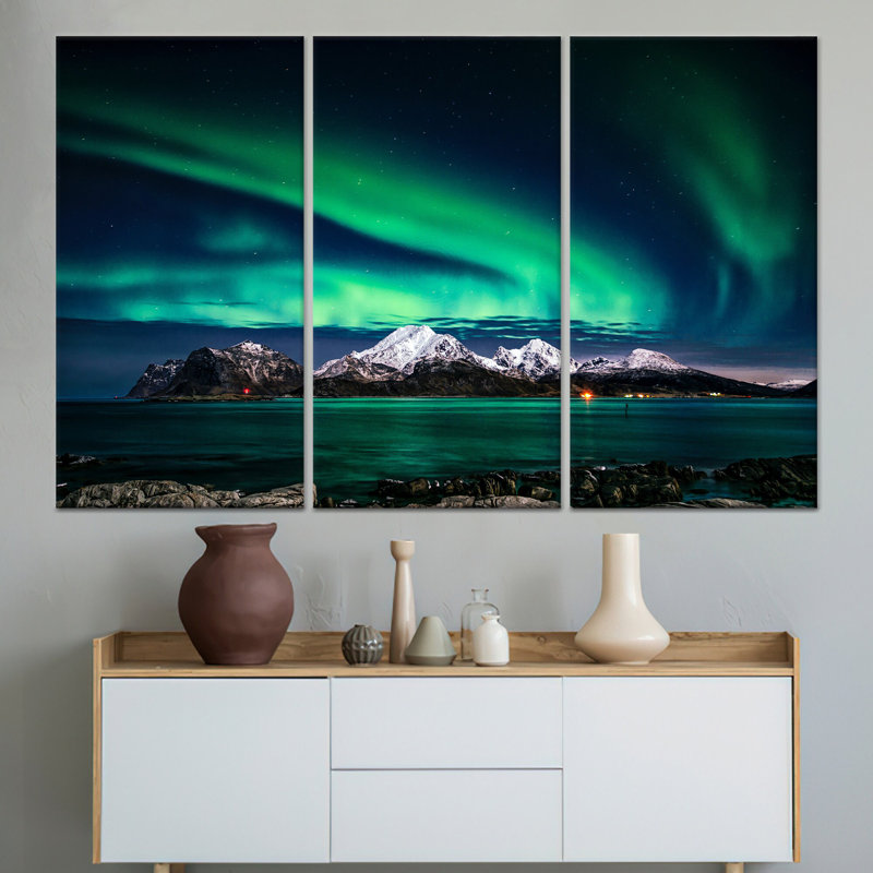 Aurore boréale, reproduction d'art sur toile, paysage nocturne élégant, toile tendue 3P, 23,6 po H x 47,2 po l