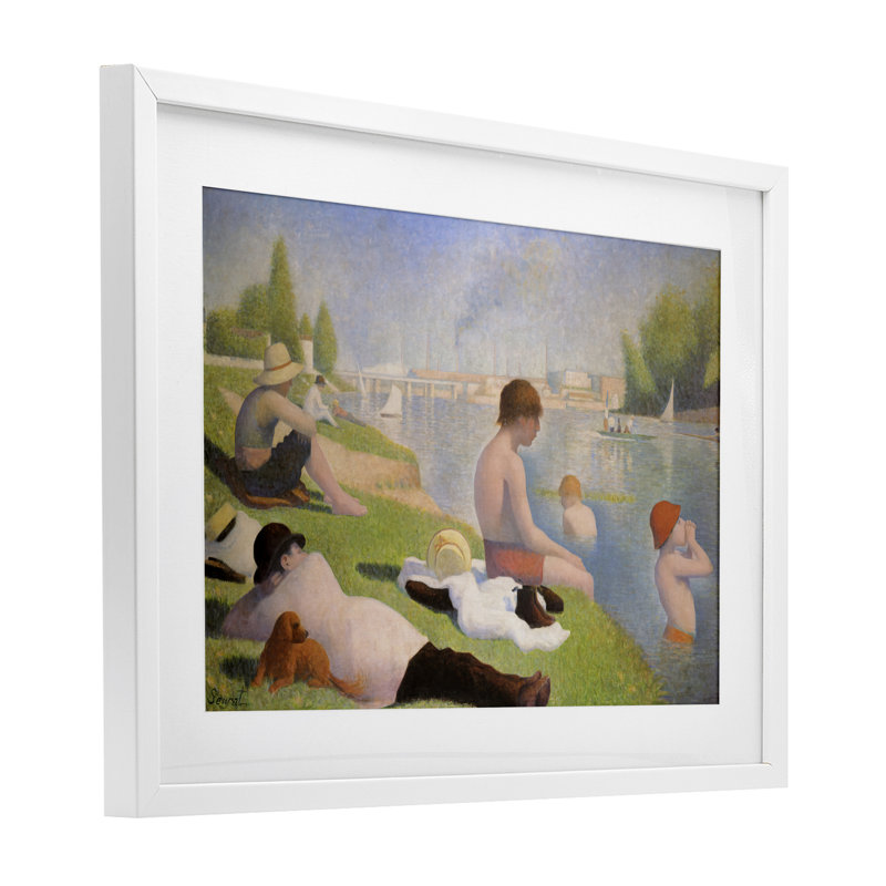 «Afprès Bathers» par George Seurat, reproduction sous verre encadrée, H 14 po x l 20 po, Bord de mer blanc sous verre encadré