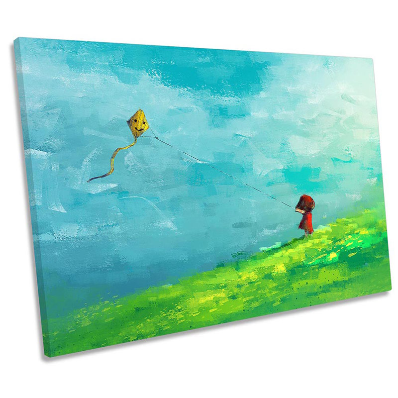 Red Girl Yellow Kite Field Framed - Wrapped Canvas Print, 30.5cm H x 45.7cm W x 2cm D