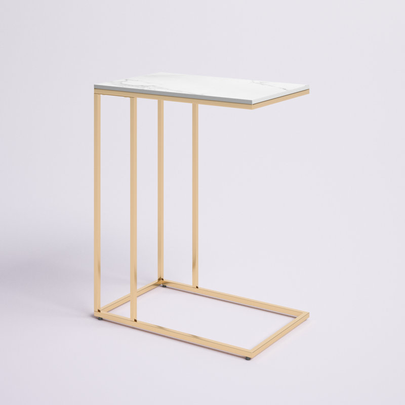 Ashana Tile Top C-Shaped End Table, Gold