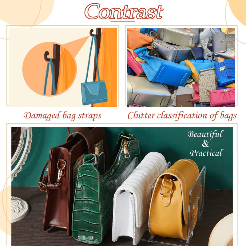 Purse Handbag Organizer Clear Plastic Bag Organizer For Closet 13 X 6 X 5 Inches 4 Sections Shelf Divider Closet Organizers And Storage File Sorter Stand Holder Bookshelf(4 Pcs)