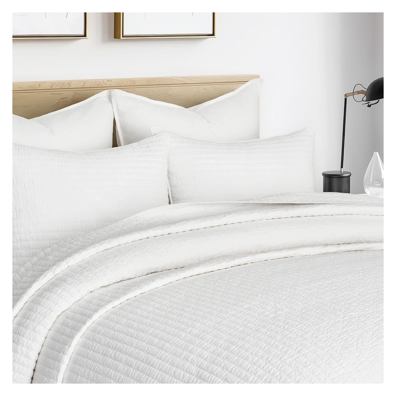 Cross Stitch Cotton Quilt set, Bright White, Oversized CalKing Quilt+2Oversized Cal King Shams