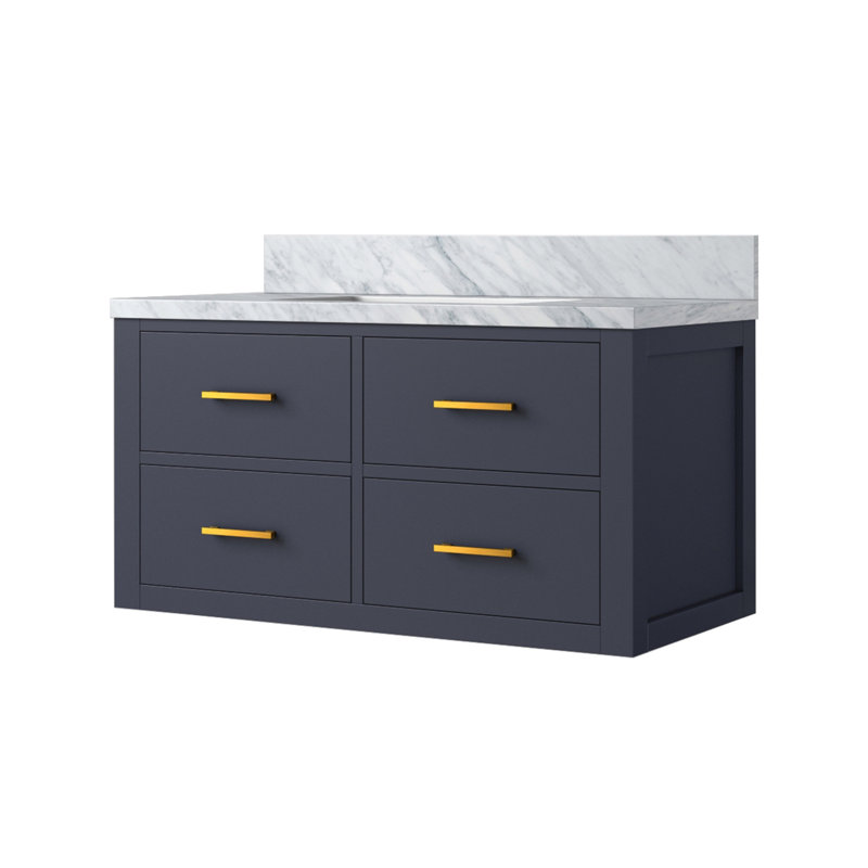 Meuble-lavabo simple bleu l 36 po x P 22 po avec plateau en marbre de Carrare, 19.37 "H x36"W x 22"D