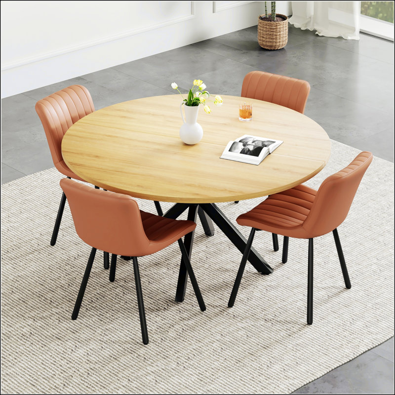 Table de salle à manger ronde de 47 pouces pour 4 à 6 personnes, table de cuisine moderne Mid-Century avec base robuste, table de salle à manger en bois pour la cuisine et la salle à manger