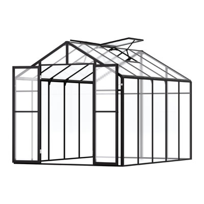 Serre en polycarbonate, 8 x 10 pi, serre extérieure avec 2 fenêtres d'aération, serre de style pavillon avec porte à charnières, grande serre en aluminium pour cour extérieure