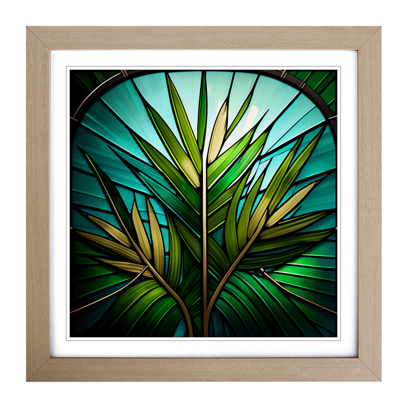 Palm Leaf Stained Glass Effect - Framed Print, Oak