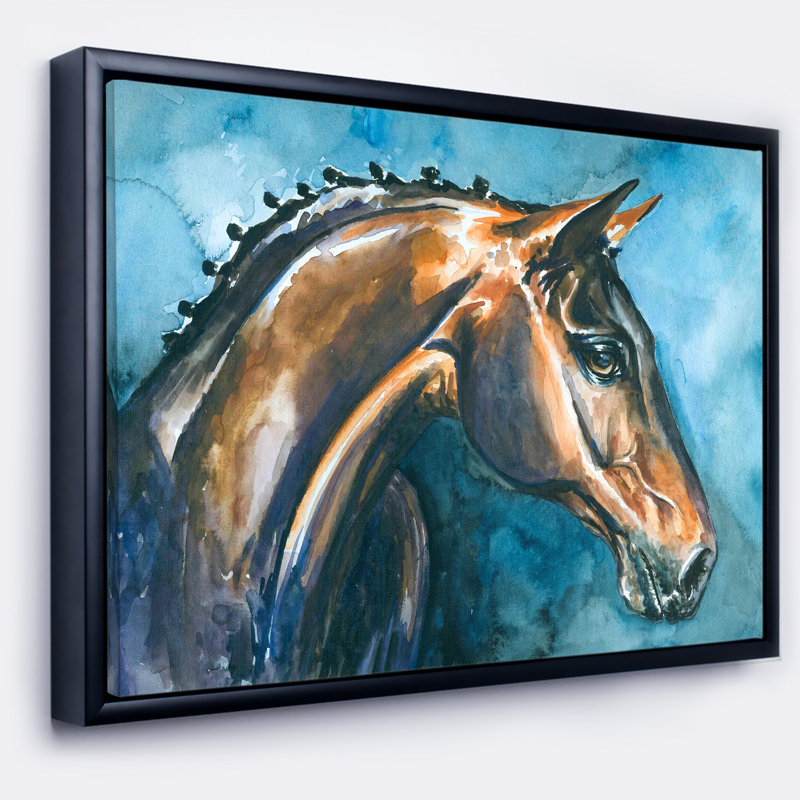 «Brown Horse», peinture, H 30 po x l 40 po x P 1,5 po, Cadre flottant