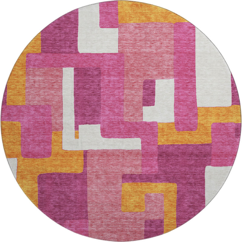 Premium Machine Washable Prisco Pink Rug, Round 8'