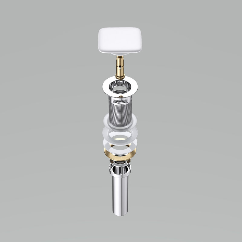  Push Pop Up Sink Waste Plug - Slotted Suitable for Basin with Overflow - Rising Square Ceramic Push Button