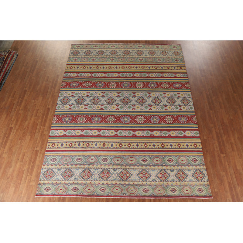 Striped Kazak Handmade Area Rug