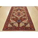 Tapis oriental noué à la main en laine / soie brun 6 pi 7 po x 9 pi 6 po Fine Tribal