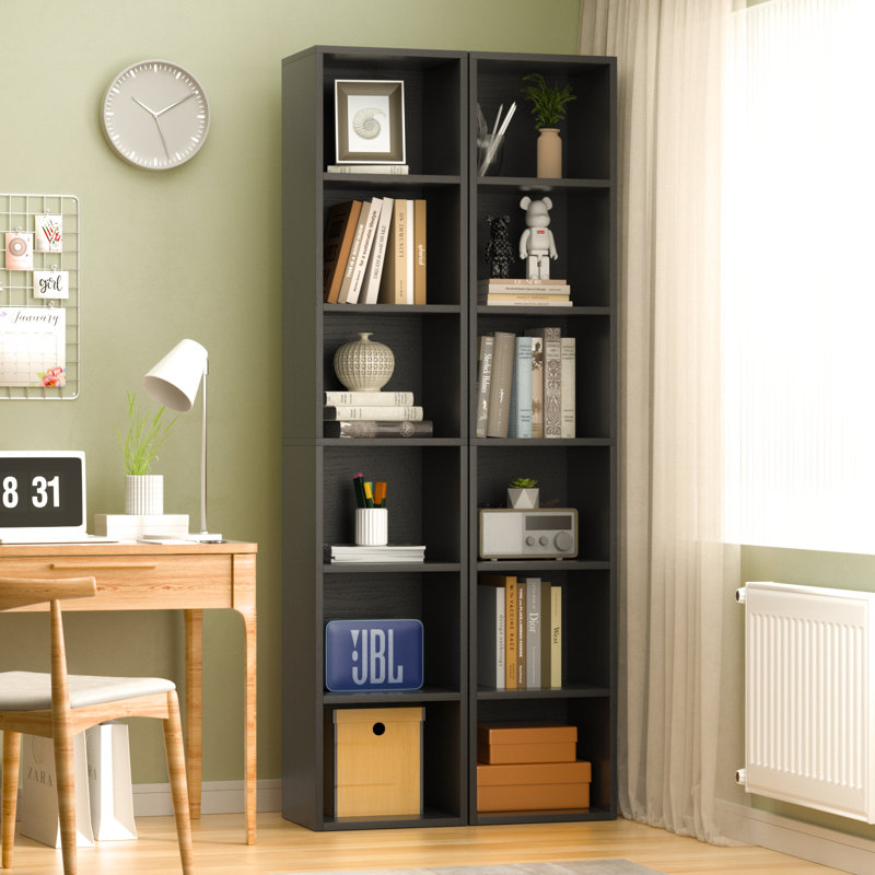 Imron Narrow Bookcase, Tall Corner Bookshelf for Bedroom, Living Room, Study, (6 Shelves) 71.5" H x 11.8" W x 9.3" D, Black