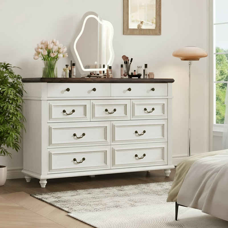 Eilam Solid and Manufactured Wood 9-Drawer Dresser, White