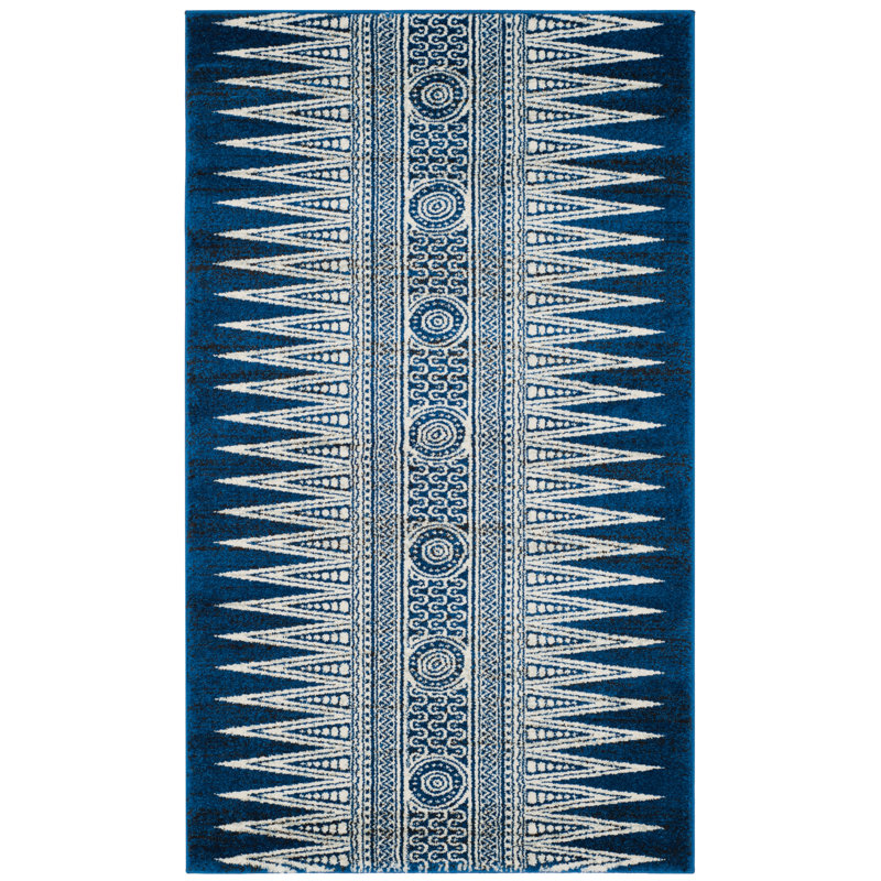 Tapis géométrique bleu royal / ivoire Allard, Rectangle 3 pi x 5 pi