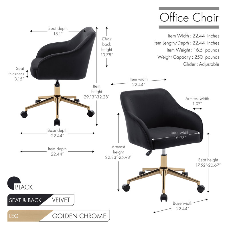 Hykkon Jace Velvet Office Chair, Black