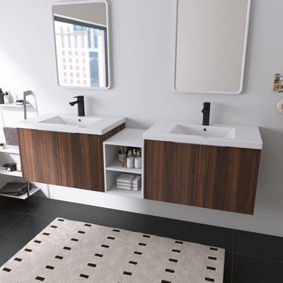 Acorn 72" Wall Mounted Single Bathroom Vanity Set With Resin Top，A Small Storage Shelf