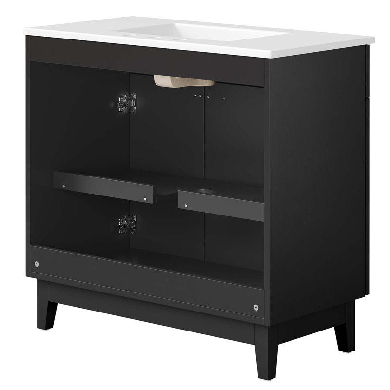Miles 36" White and Black Modern Bathroom Vanity