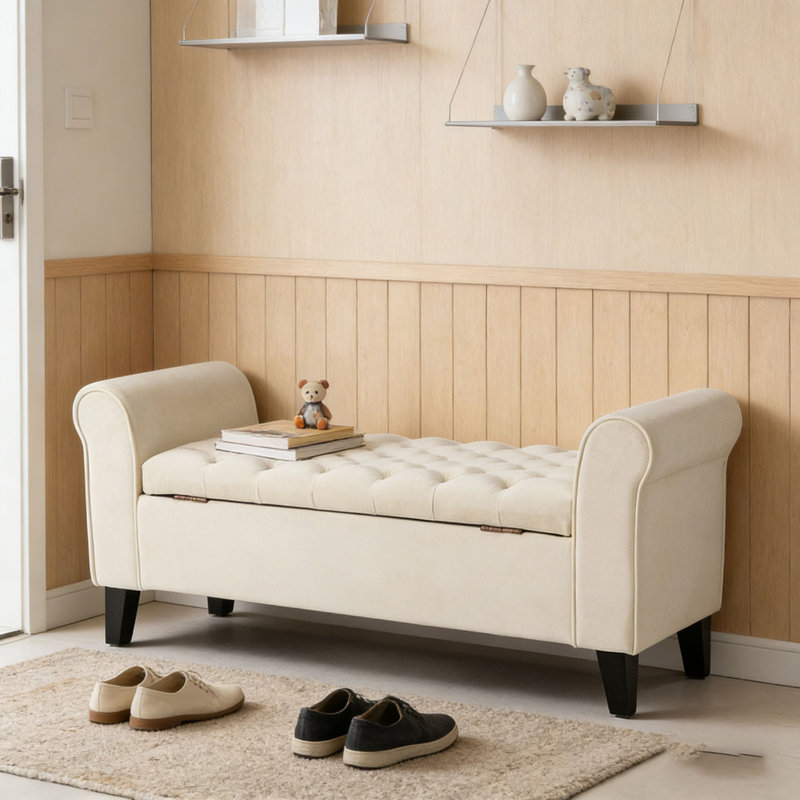 Banc de rangement en tissu, Ivoire - Tissu