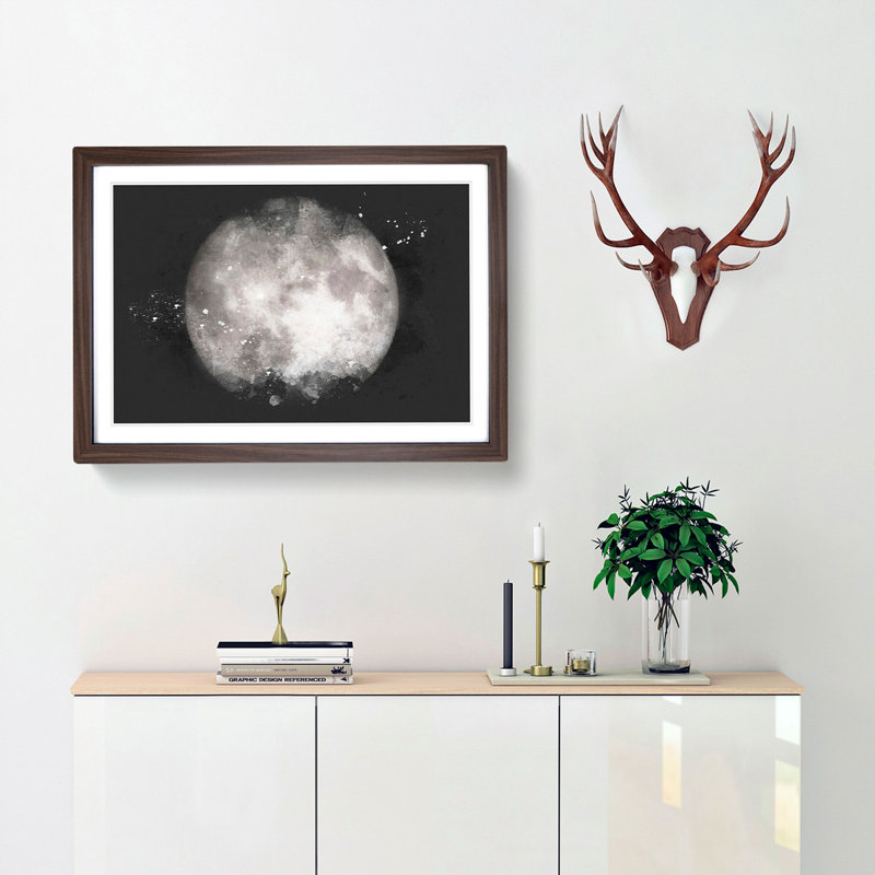 A Full Moon - Picture Frame Graphic Art Print, 62cm H x 87cm W x 2cm D, Walnut Framed