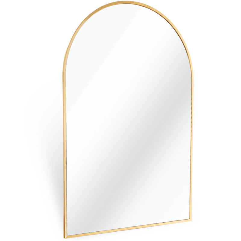 Miroir mural arqué pour salle de bain doré 24 x 32 pouces - verre 4 mm, cadre rouille, protection incassable, manuel d'installation avec étapes détaillées, film en métal et pièces de montage