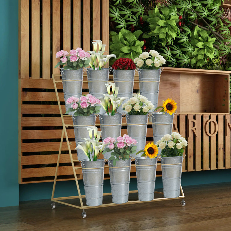 8 Pcs 12 Inch Large Galvanized Metal Vases Farmhouse French Flower Bucket Vases for Cut Flowers for Home Decor and Wedding Table Centerpiece Decorations (Large Silver)