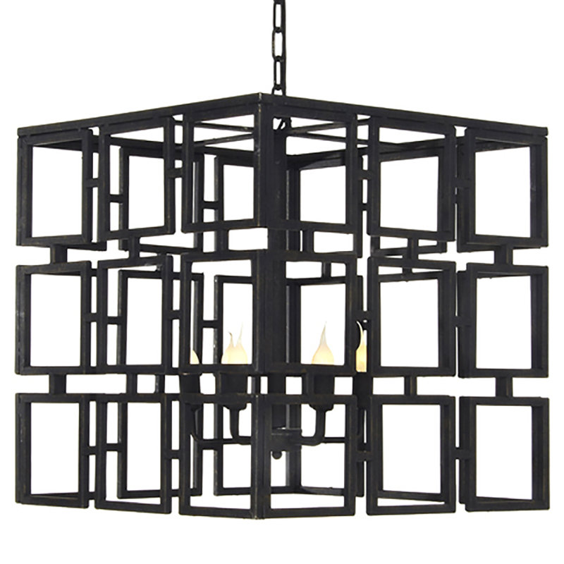 Cubic 4 - Light Unique / Statement Rectangle / Square Chandelier Wrought Iron Accent, Antique Black