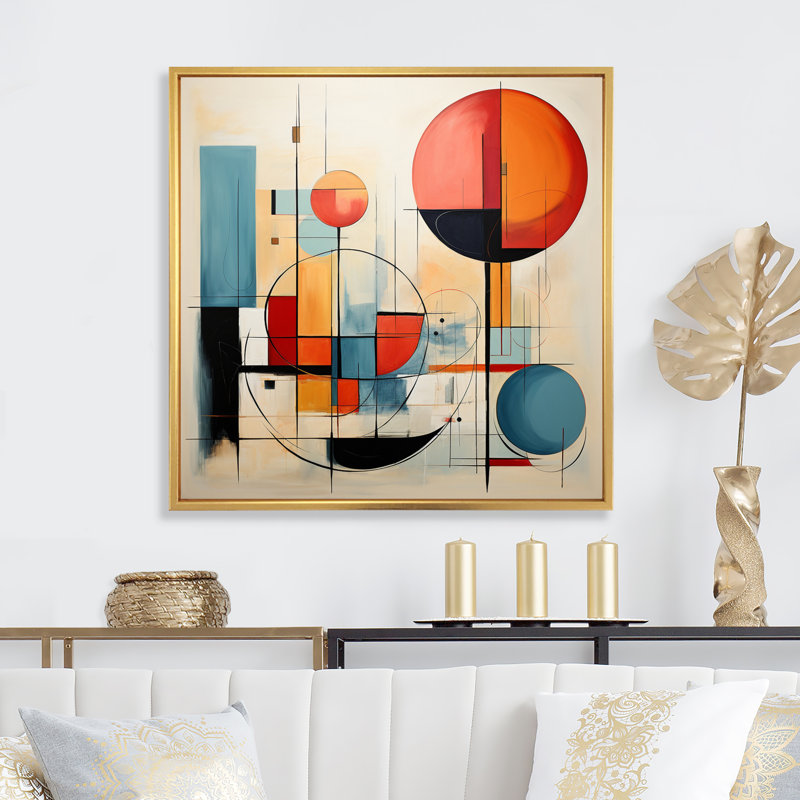 Coloré Mid Century Dynamic Duality II - impression, H 24 po x l 24 po x P 1 po, Cadre flottant doré