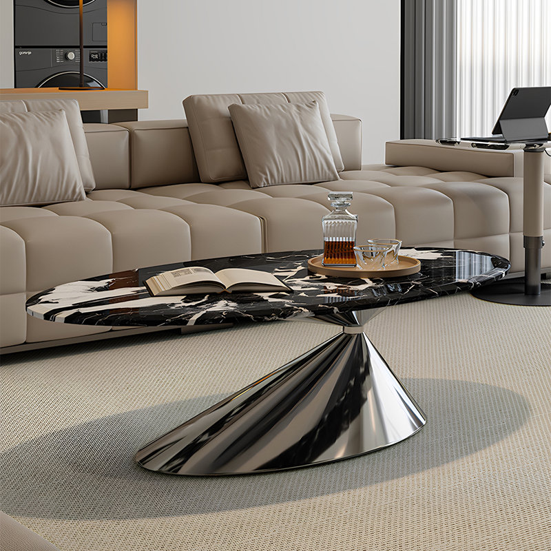 Creative Oval Marble Coffee Table, 16.5" H x 47.2" L x 27.6" W