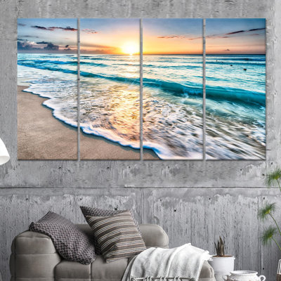 Reproduction d'art sur toile imprimée: scène côtière au coucher du soleil, décor de vacances élégant, toile tendue 4P