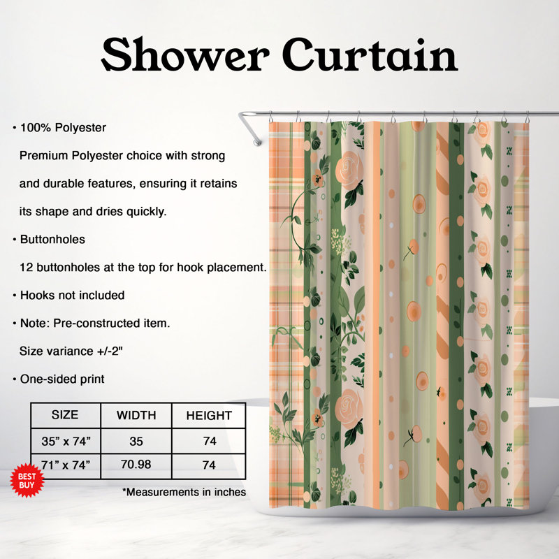 Rideau de douche standard 1 pièce, H 74 po x l 35 po
