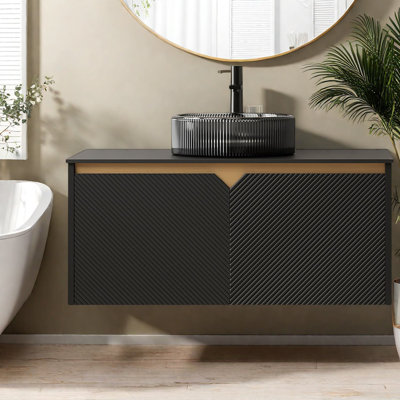 Meuble-lavabo et lavabo Modern Vanities, lavabo en verre noir, panneau de fibres à densité moyenne durable