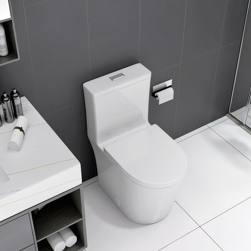 Toilette compacte 23 pouces - blanche, double chasse, petite salle de bain idéale, chasse d'eau silencieuse et siège, installation facile en porcelaine blanche à faible profondeur pour les salles de bain, entretien, silencieux
