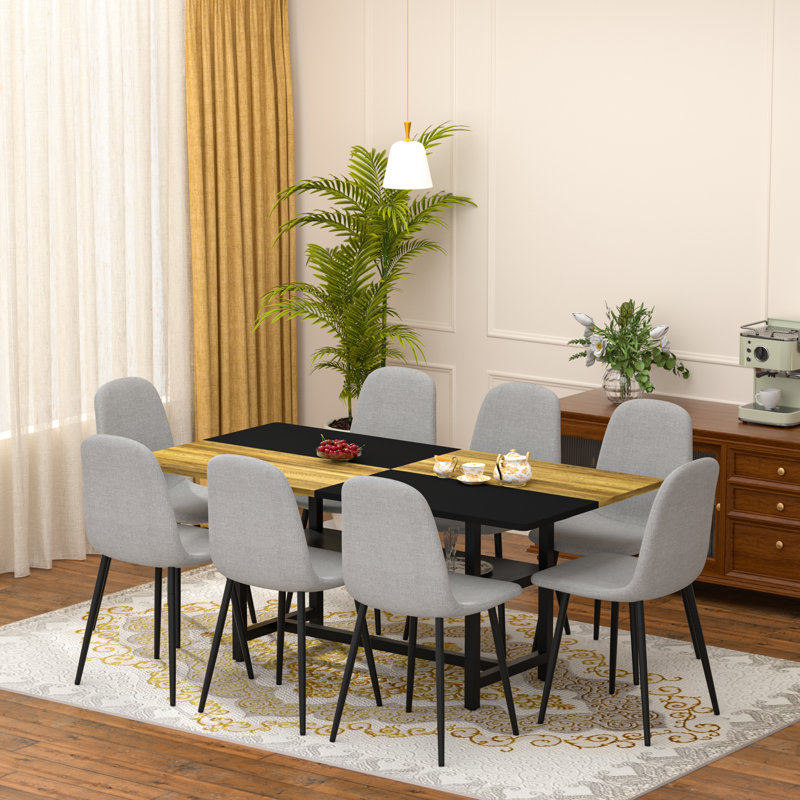 Ensemble de table de salle à manger 9 pièces en bois avec fonction de rangement et chaises en similicuir, Gris clair
