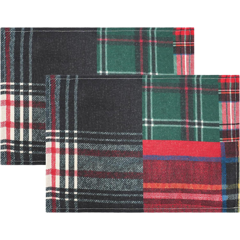 napperon de Noël à motif de lin à carreaux 12x18 multi 2pc