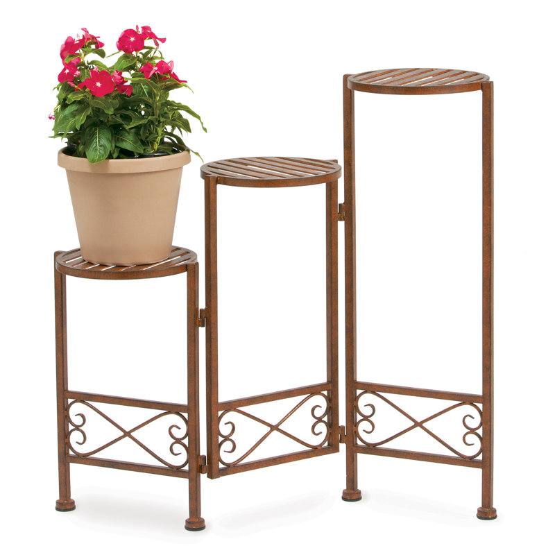 Support pour plante pliable en 3 étapes Lydon, Patine naturelle brune