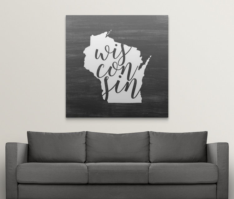 « home state typography wisconsin’inner circle », reproduction d’impression, H 35 po x l 35 po x P 1,5 po, Toile