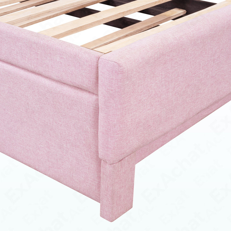 Twin Size Upholstered L-Shaped Upholstered Daybed With Pop Up Trundle, Pink, Pink
