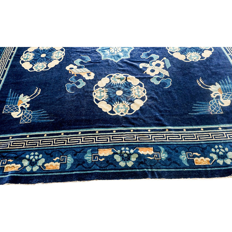 Tapis bleu en laine noué à la main Exciting