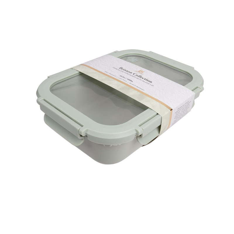 33.5 Oz. Brixton Porcelain Ceramic Food Storage Container With Glass Lid, Sage Green