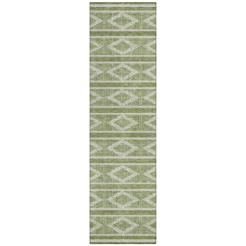 Lume Green Washable Indoor-Outdoor Rug - , 2'3" x 7'6"