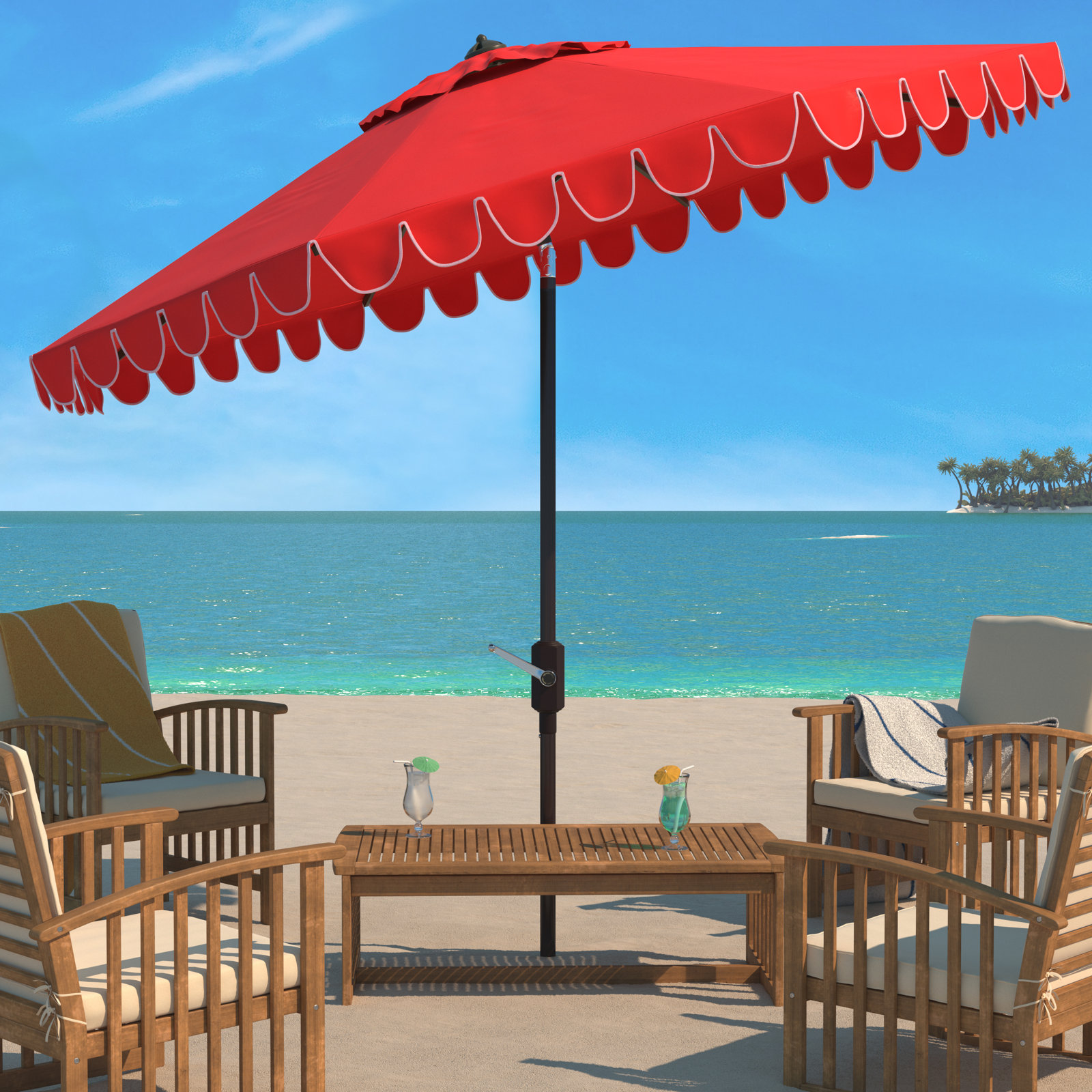Teo 130'' Outdoor Umbrella, Red/White