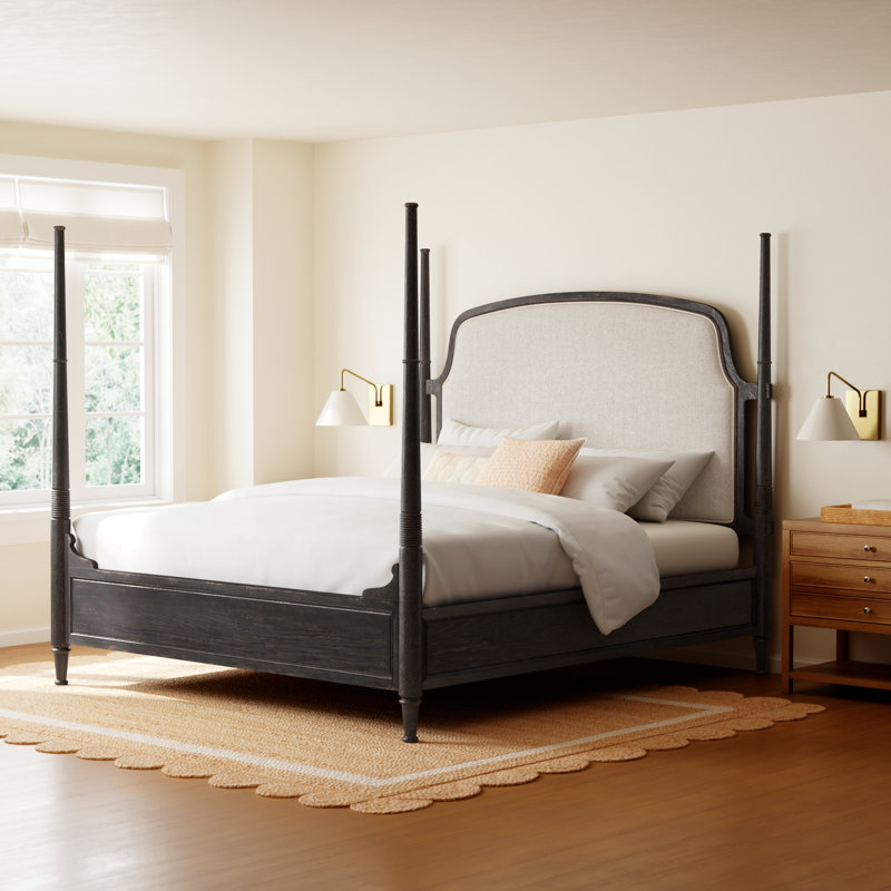 Alcy Upholstered Four Poster Bed, Black/Beige, California King