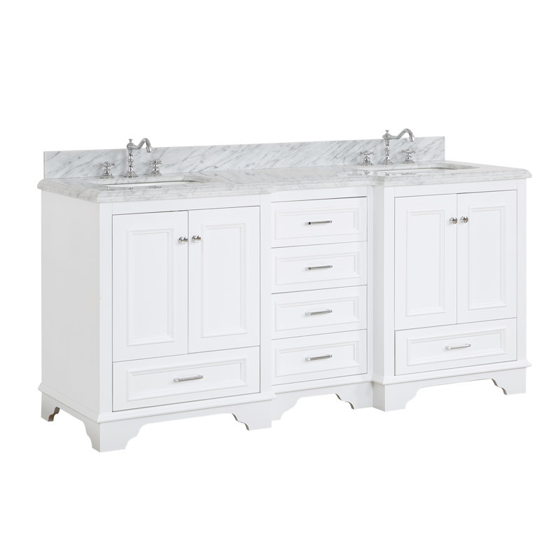 Loughlam 72'' Double Bathroom Vanity with Top, White, Carrara Marble